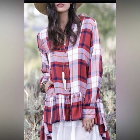 Grace & Lace Tops - Grace & Lace Red Plaid Button-Up Tunic